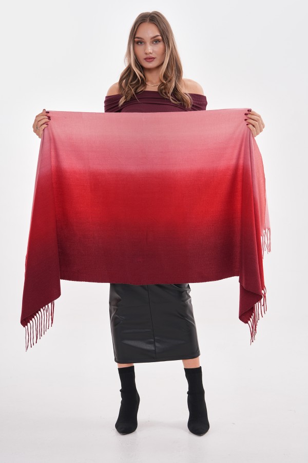 Batikli Kırmızı Püsküllü Kalın Şal, %100 Polyester, 70x180 cm