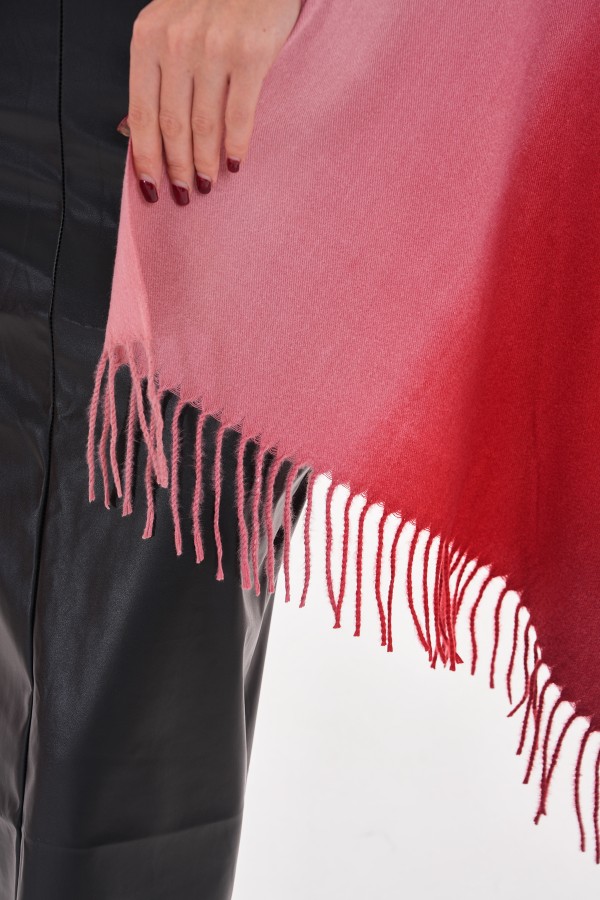 Batikli Kırmızı Püsküllü Kalın Şal, %100 Polyester, 70x180 cm