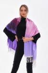 Çok Renkli Lila Kalın Püsküllü Şal, %100 Polyester, 70x180 cm