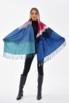 Çok Renkli Sax Mavi Kalın Püsküllü Şal, %100 Polyester, 70x180 cm