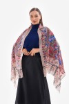 15176 Patchwork Desenli Bej Fransa Kumaşı Varaklı Şal
