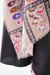 15176 Patchwork Desenli Bej Fransa Kumaşı Varaklı Şal