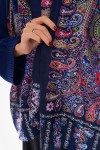 15176 Patchwork Desenli Lacivert Fransa Kumaşı Varaklı Şal