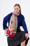 Patchwork Desenli Bordo Püsküllü Şal - Nesvay Patchwork Desenli Bordo Püsküllü Şal, %100 Polyester, 90x180 cm