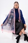 15239 Desenli Püsküllü Pembe Şal