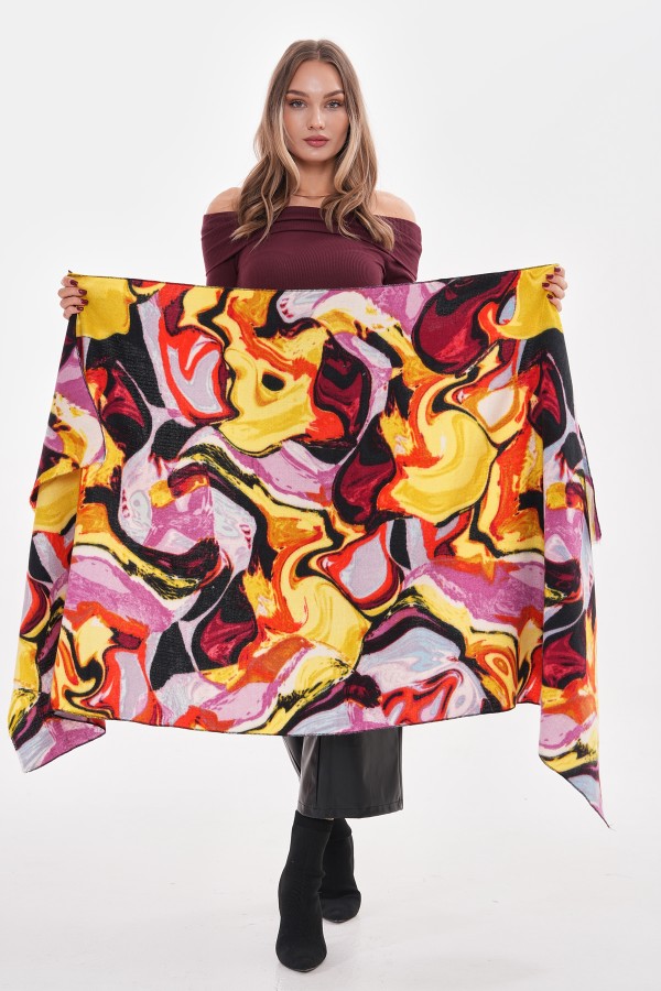 Batik Desenli Safran Kalın Şal - Nesvay Batik Desenli Safran Kalın Şal, %100 Akrilik