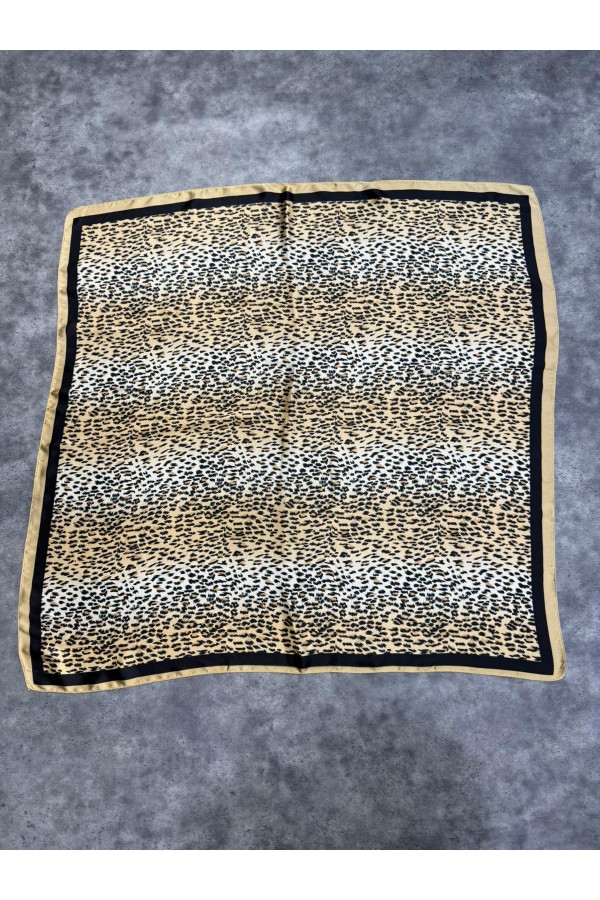 15328 Leopar Desen Bej Bandana Fular 90x90 cm