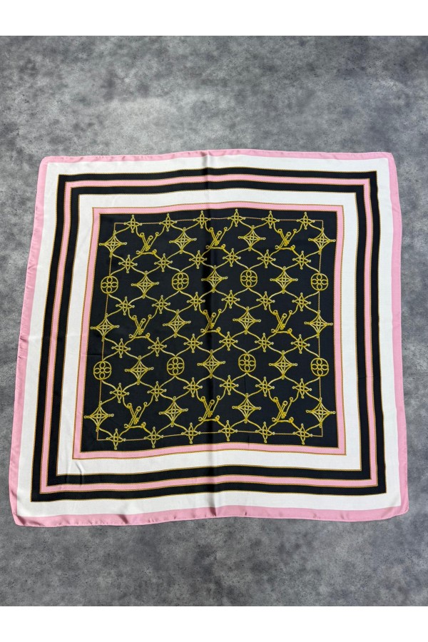 15336 Desenli Pembe Bandana Fular 90x90 cm