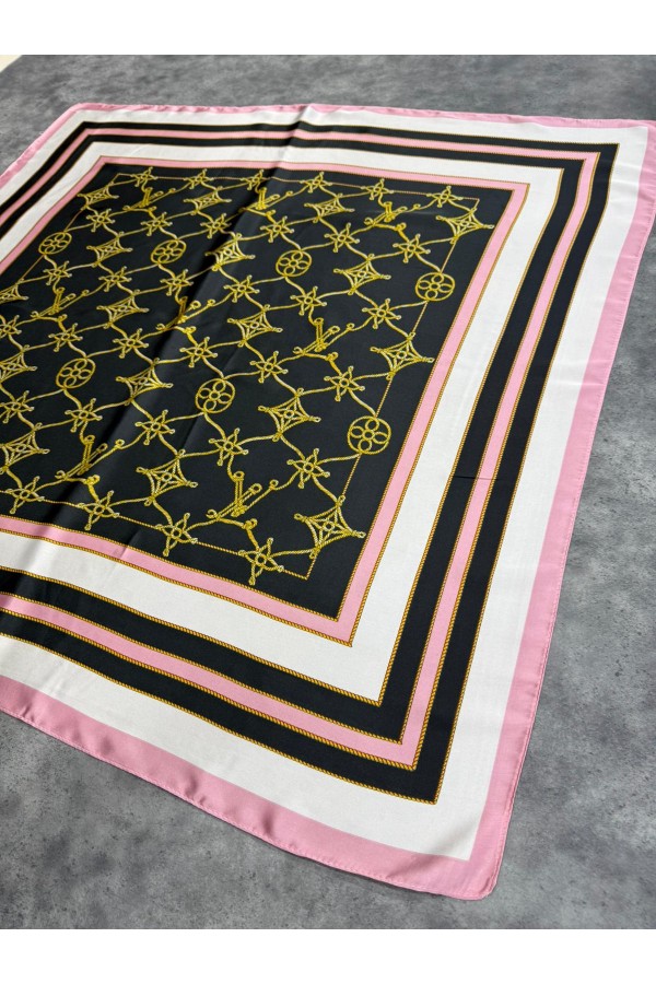 15336 Desenli Pembe Bandana Fular 90x90 cm