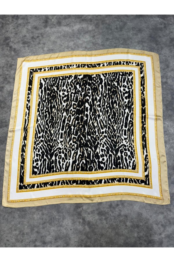 15337 Zebra Desenli Bej Bandana Fular 90x90 cm