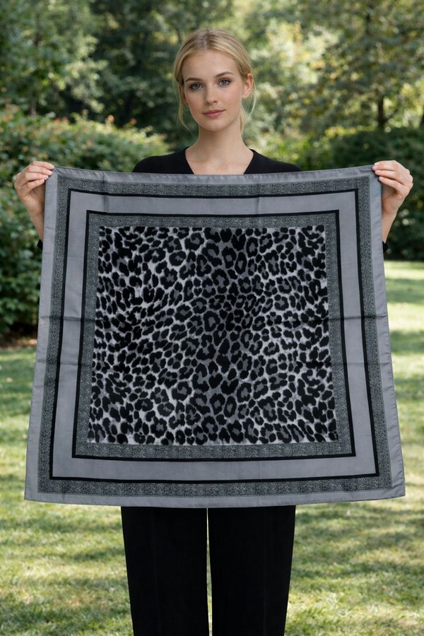 15338 Grey Leopard Print Bandana Scarf 15338 Grey Leopard Print Bandana Scarf