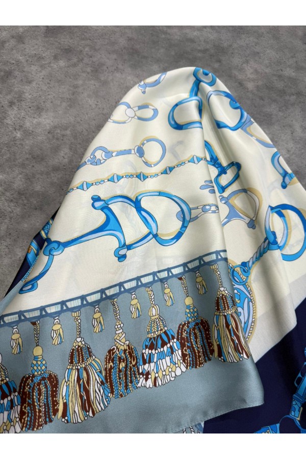 15339 Anahtar Desen Mavi Bandana Fular 90x90 cm