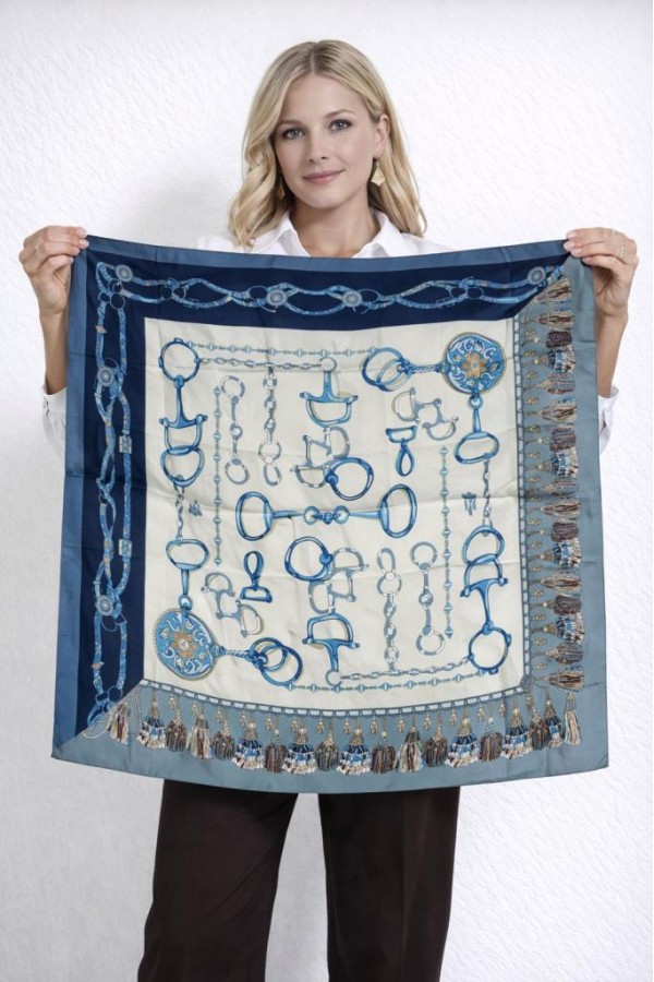 15339 Anahtar Desen Mavi Bandana Fular 90x90 cm