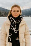 Bow Print Black & White Double-Sided Knit Wool-Blend Wrap Scarf 30x200 cm, 13% wool, 65% polyester, 22% acrylic, 30x200 cm