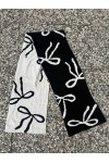 Bow Print Black & White Double-Sided Knit Wool-Blend Wrap Scarf 30x200 cm, 13% wool, 65% polyester, 22% acrylic, 30x200 cm