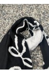 Bow Print Black & White Double-Sided Knit Wool-Blend Wrap Scarf 30x200 cm, 13% wool, 65% polyester, 22% acrylic, 30x200 cm
