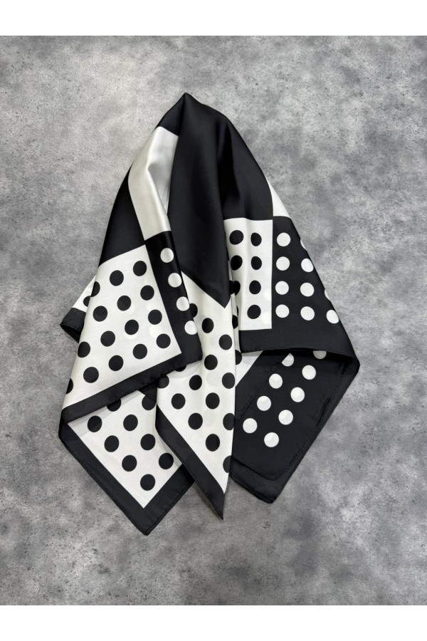 Puantiye Desenli Siyah Bandana Fular - Nesvay Puantiye Desenli Siyah Bandana Fular, %100 Polyester, 70x70 cm