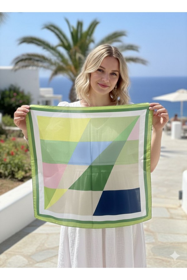 15368 Yeşil Geometrik Desen Bandana Fular 70x70 cm