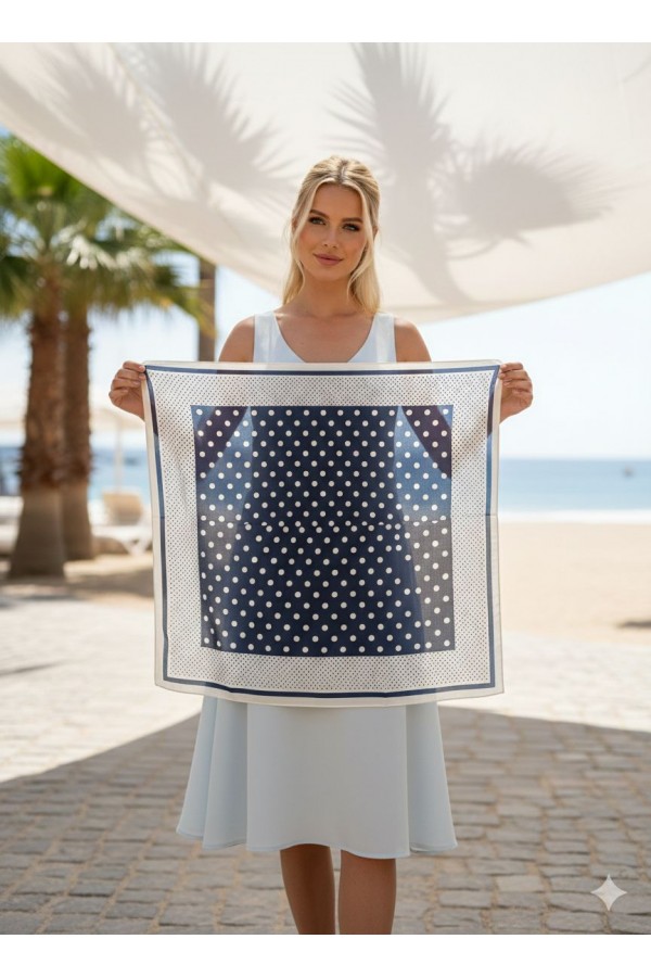 15373 Lacivert Puantiye Desenli Bandana Fular 70x70 cm