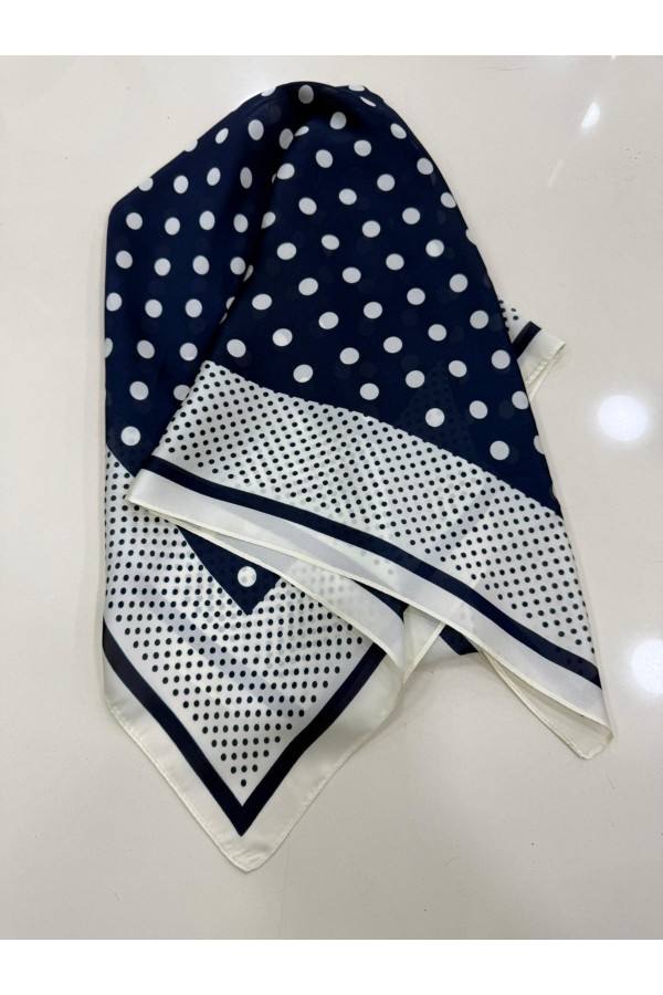 15373 Lacivert Puantiye Desenli Bandana Fular 70x70 cm