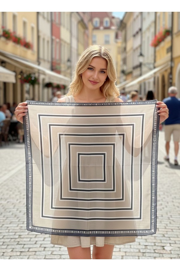 15376 Vizon Çizgi Desenli Bandana Fular 70x70 cm