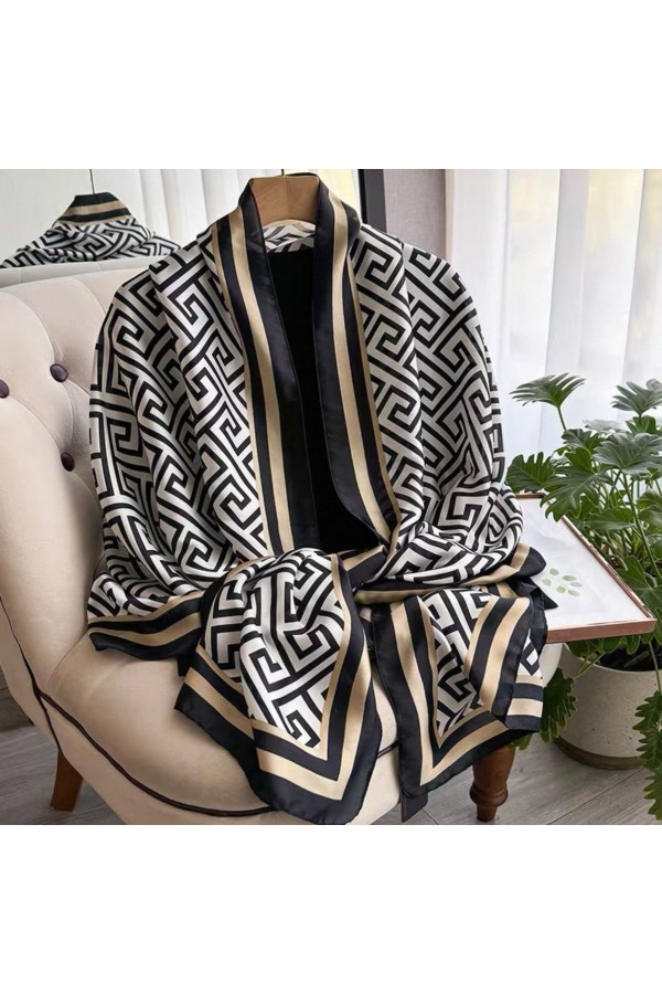 15388 Desenli Siyah Bej Şal 90x180 cm