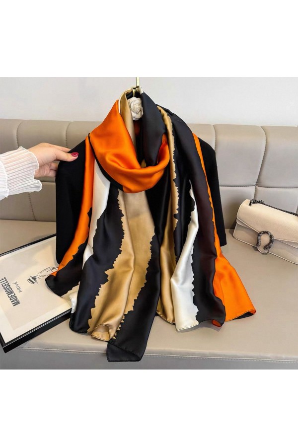 15390 Pastel Desenli Siyah Saten Şal 90x180 cm