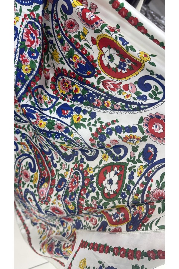 15393 Ekru Şal Desenli Saten Şal 90x180 cm