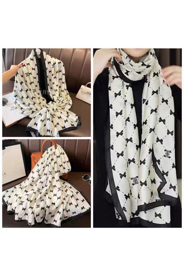 15398 Ekru Fiyonk Desenli Saten Şal 90x180 cm