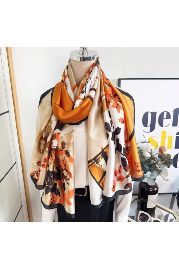 15401 Turuncu Desenli Şal 90x180 cm