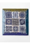 Navy Blue Ethnic Print Bandana Scarf, 100% polyester, 70x70 cm