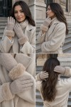 Beige Fleece-Lined Touchscreen Gloves, faux leather