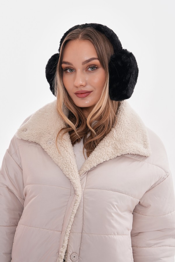 Peluş Siyah Kulaklık, %100 Polyester Peluş