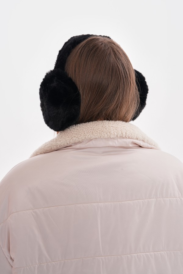 Peluş Siyah Kulaklık, %100 Polyester Peluş