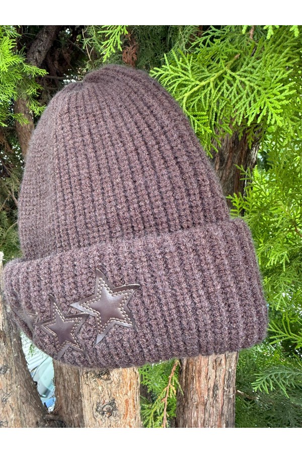 19014 Brown Star-Detail Knit Beanie