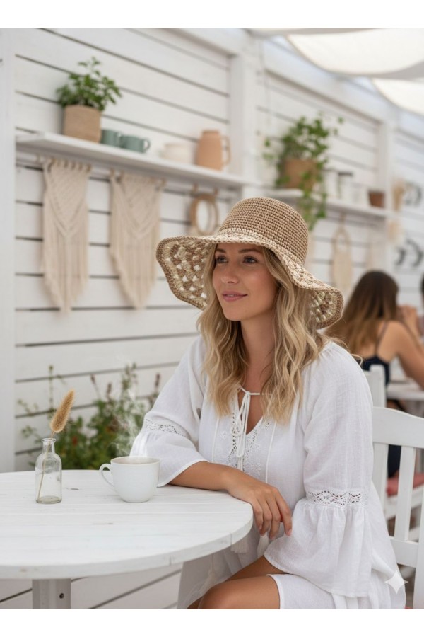 19041 Camel El Örgüsü Hasır Şapka