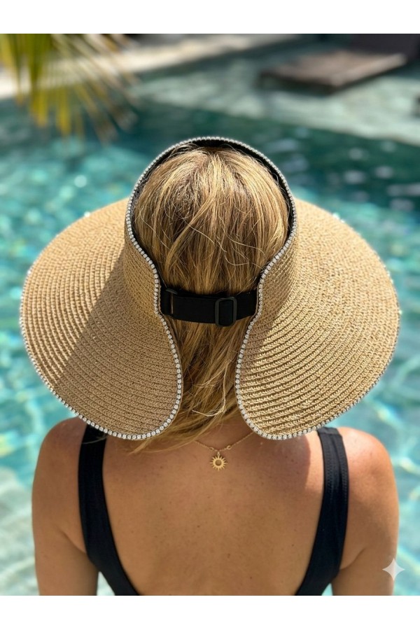 19043 Camel Lastikli Üstü Açık Hasır Vizör Şapka