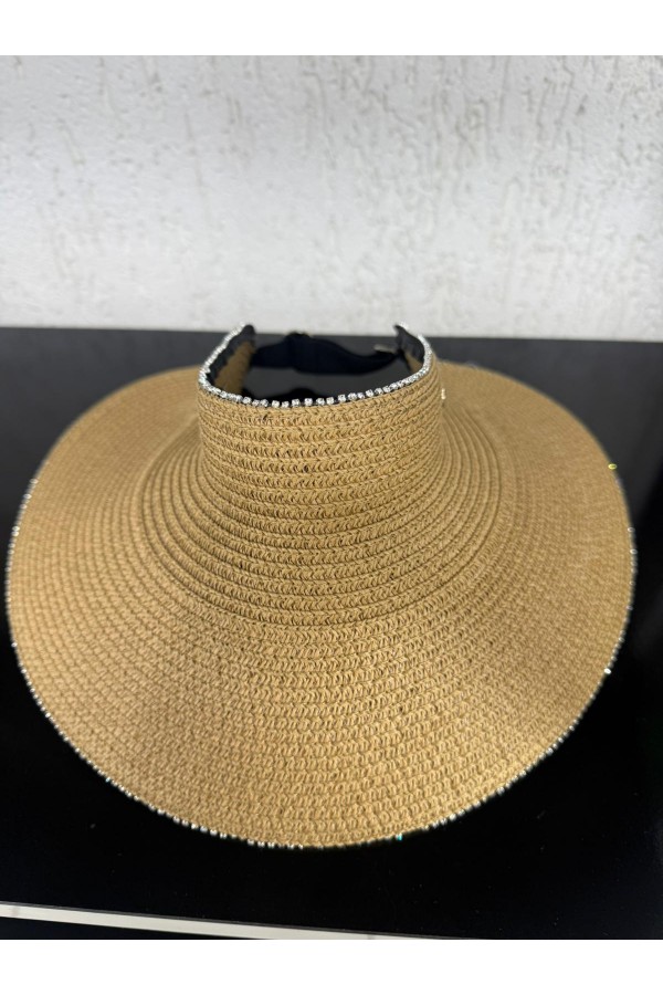 19043 Camel Lastikli Üstü Açık Hasır Vizör Şapka