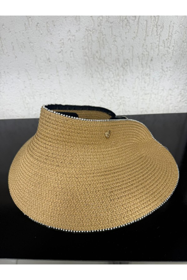 19043 Camel Lastikli Üstü Açık Hasır Vizör Şapka