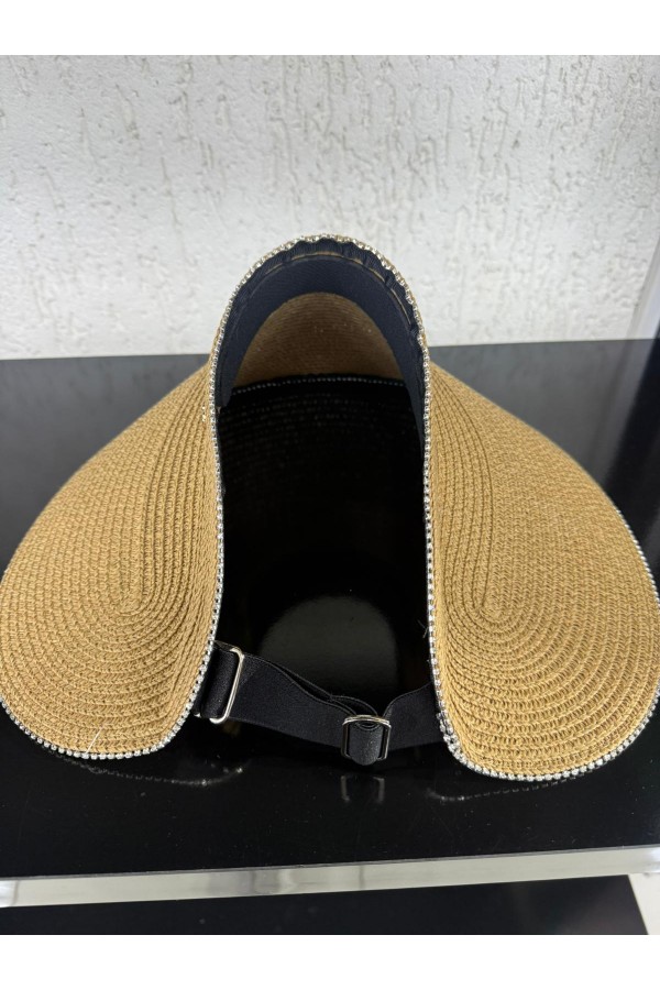 19043 Camel Lastikli Üstü Açık Hasır Vizör Şapka