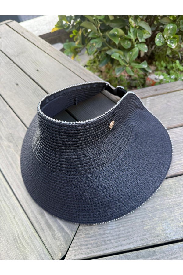 19043 Siyah Lastikli Üstü Açık Hasır Vizör Şapka