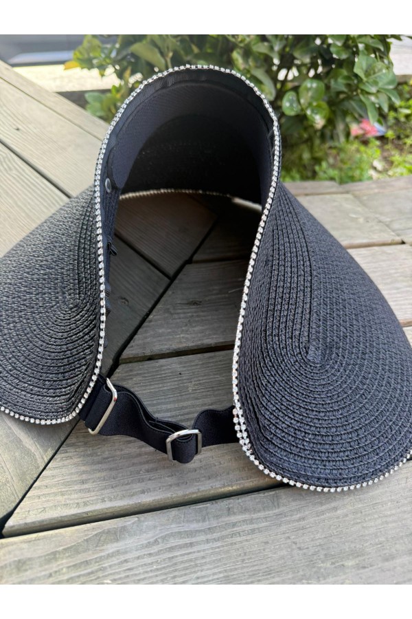 19043 Siyah Lastikli Üstü Açık Hasır Vizör Şapka