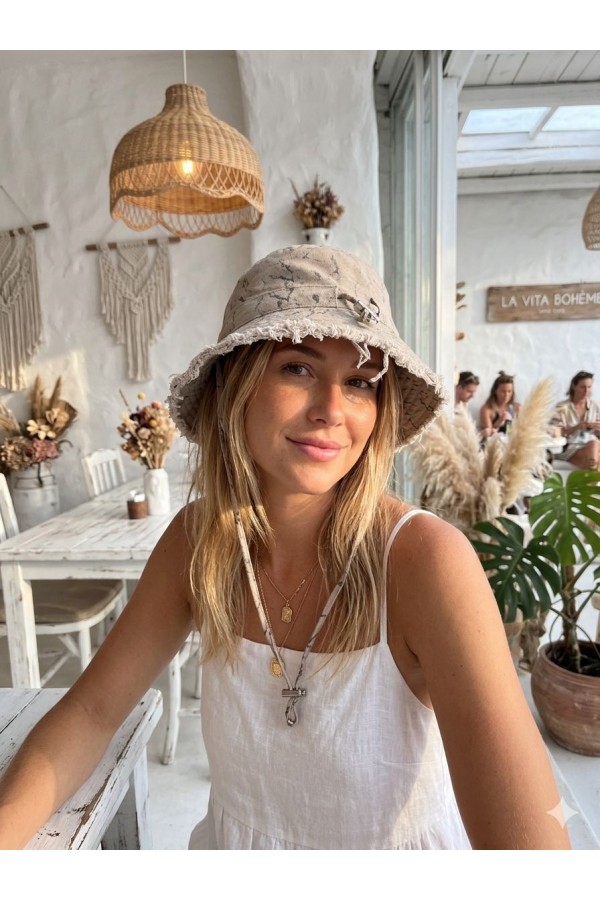 19046 Vizon Yıpratmalı İpli Bucket Şapka