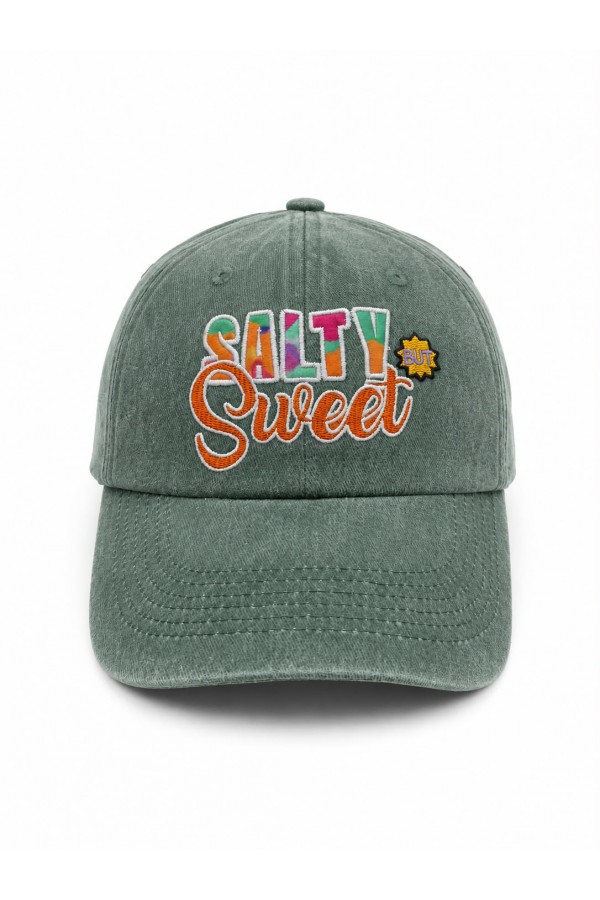 19048 Salty Sweet Nakışlı Yeşil Kep Şapka 19048 Salty Sweet Nakışlı Yeşil Kep Şapka