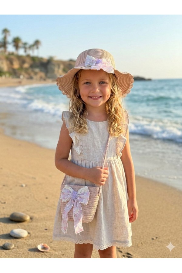 19053 Pembe Fiyonk Aksesuarlı Hasır Şapka ve Çanta İkili Set Takım 19053 Pembe Fiyonk Aksesuarlı Hasır Şapka ve Çanta İkili Set Takım