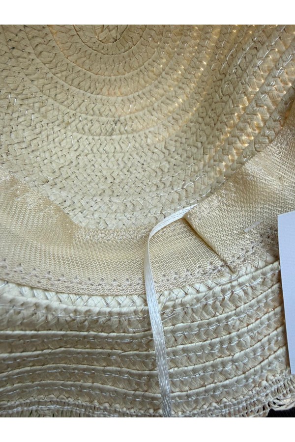 19054 Pembe Dantelli Aksesuarlı Hasır Şapka ve Çanta İkili Set Takım