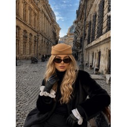 19119 Kadın Bej Yün Keçe Bere Şapka Hostes Modeli