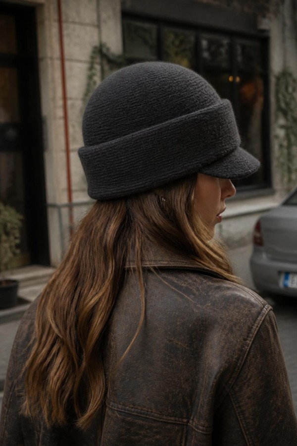 19123 Siyah Unisex Kısa Katlamalı Bere Premium Docker Şapka