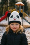 İçi Polarlı Kırçıllı Panda Desenli Siyah Beyaz Çocuk Beresi 3-5 Yaş, %70 Akrilik %30 Polyester