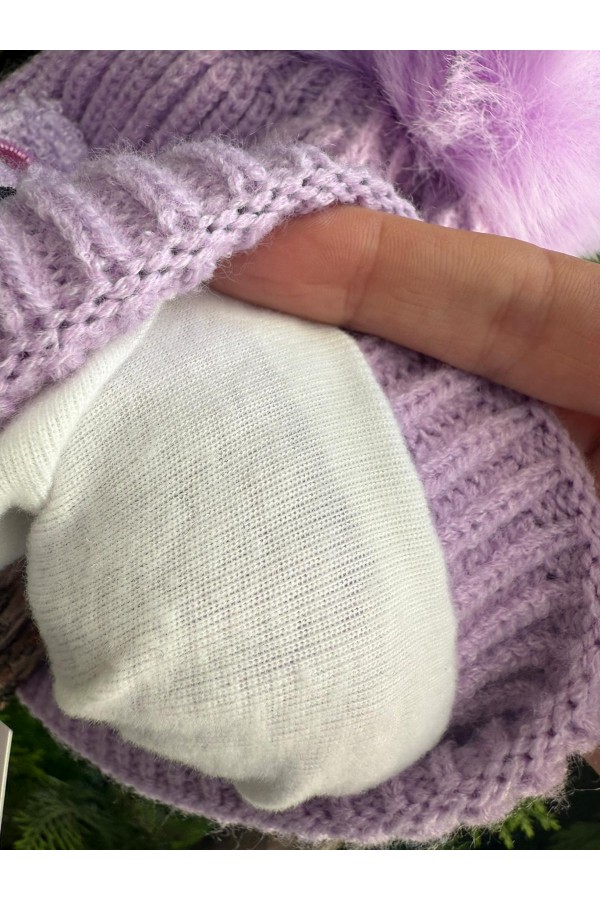 Ponponlu İçi Polarlı Uni Corn Lila Bere 3-5 Yaş - Nesvay Ponponlu İçi Polarlı Uni Corn Lila Bere 3-5 Yaş, %70 Akrilik %30 Polyester